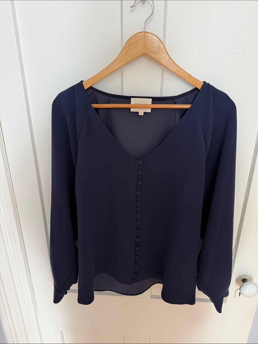 Sezane Navy V-Neck Button-Front Blouse